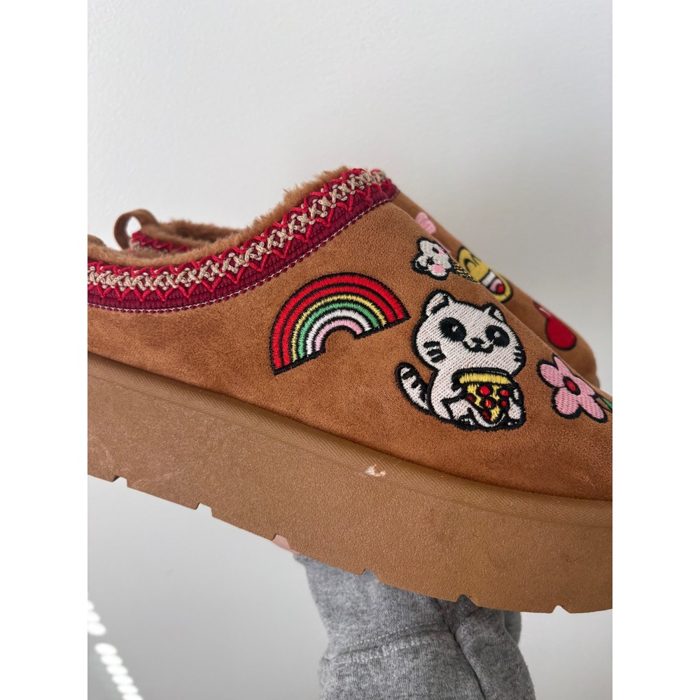 New Women's Bamboo Embroidered Platform Clogs – Brown – Slip-On – Size 10 - Picture 4 of 6